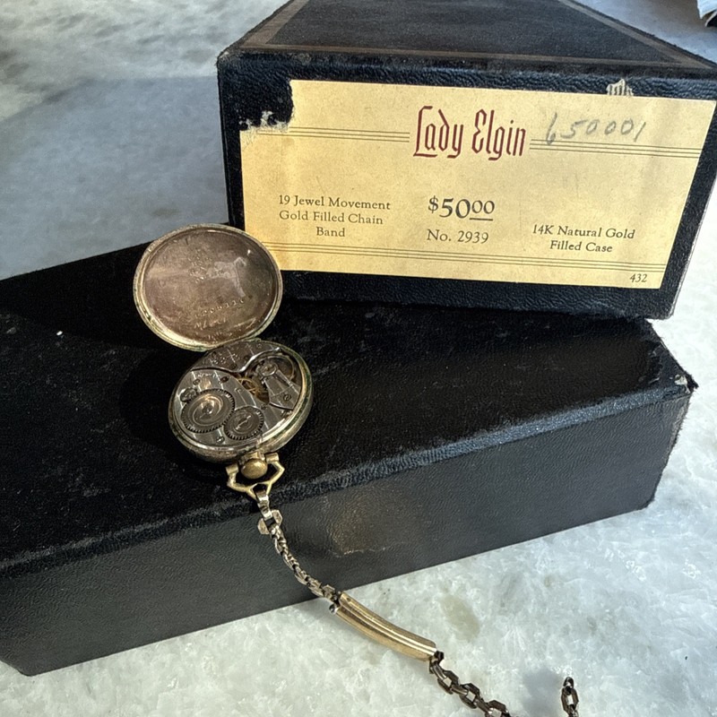 Vintage Elgin Lady Raymond, 15j, 1915 Pendant Watch, Parts Or Repair, Gold Filed