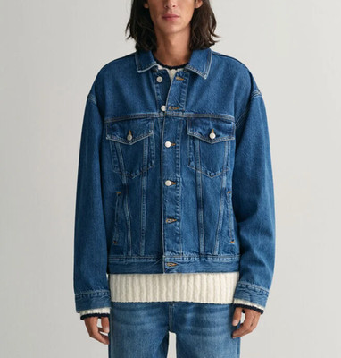 GANT men's jacket blue logo 100% cotton denim jacket size S 7006318