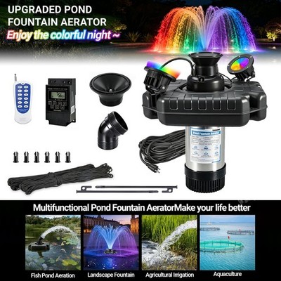 Pond Fountain Pump Aerator Water Pump with 2 Lights 1HP 750W 110V 15000GPH