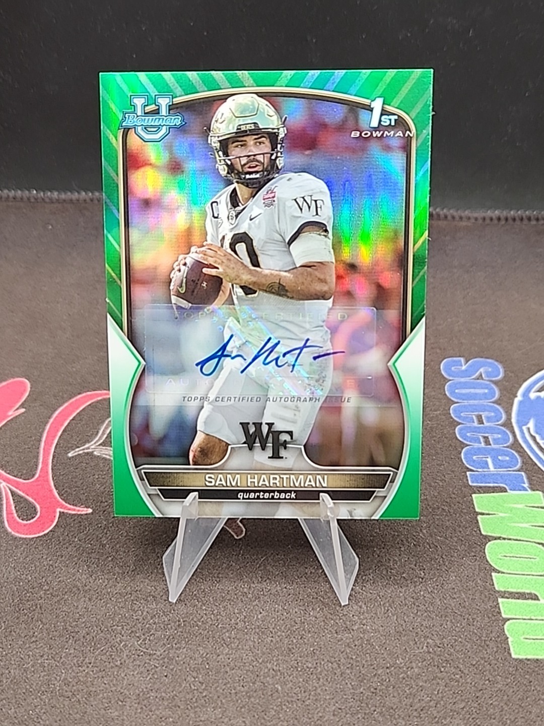 2022 Bowman Chrome University - Sam Hartman - Green Refractor Auto /99 Mint