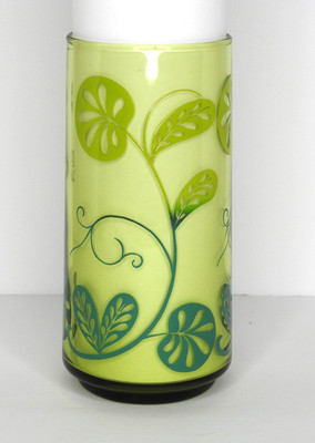 Retro Libbey Flower Power Daisy Drinking Glass 14oz, 6  Tall Green Blue Relief