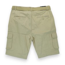 BLU ROCK NEW YORK MENS FLEX STRETCH BELTED CARGO SHORTS - SIZE: MEN 32 - KHAKI