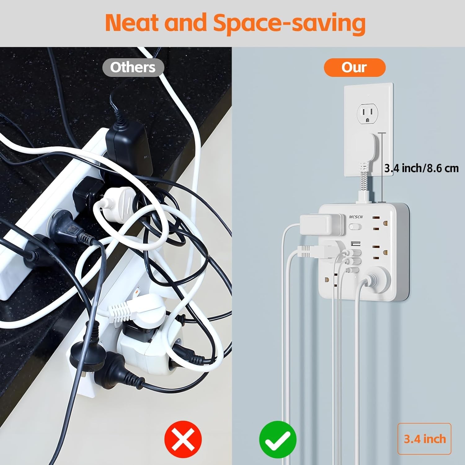 Portable Slim Flat Plug Surge Overload Protector Power Strip Wall ...