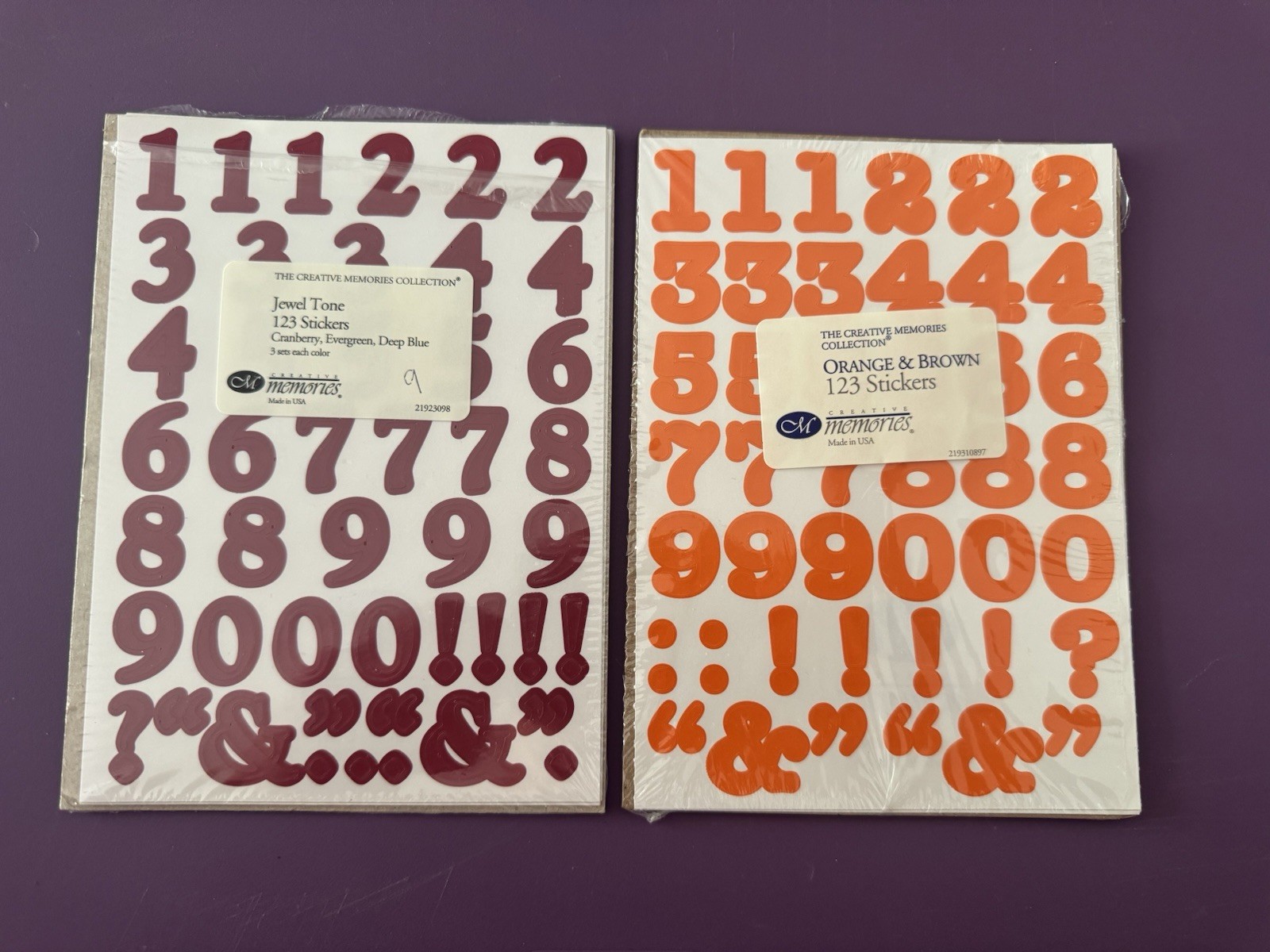 Creative Memories Number 123 Stickers Jewel Tone / Orange And Brown Packs