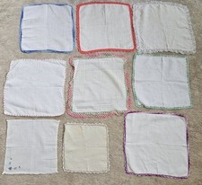 Lot 9 Vtg HANKIE Crochet Tatted Edging sweet chic Cottage Linen Decor Repurpose
