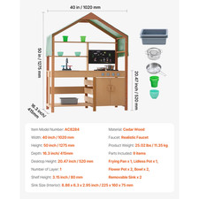 Mud Kitchen Cookware Toys Kids Outdoor Toddler Grocery Playset with Stoves