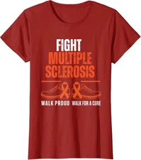 Fight Multiple Sclerosis MS Awareness Warrior Ribbon Ladies' Crewneck T-Shirt