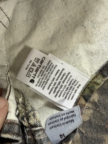 CARHARTT Mossy Oak Camo Quilt Lined Bib Overalls Youth Size 14 EUC!!! - Picture 11 of 19