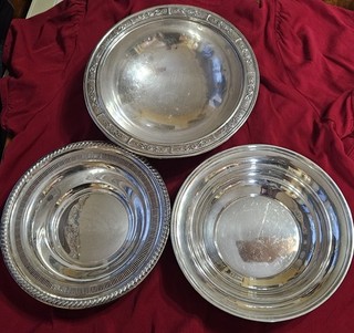 3 Large Solid Sterling Silver Bowls 26 Oz = 738g Gorham Rogers and Wv2