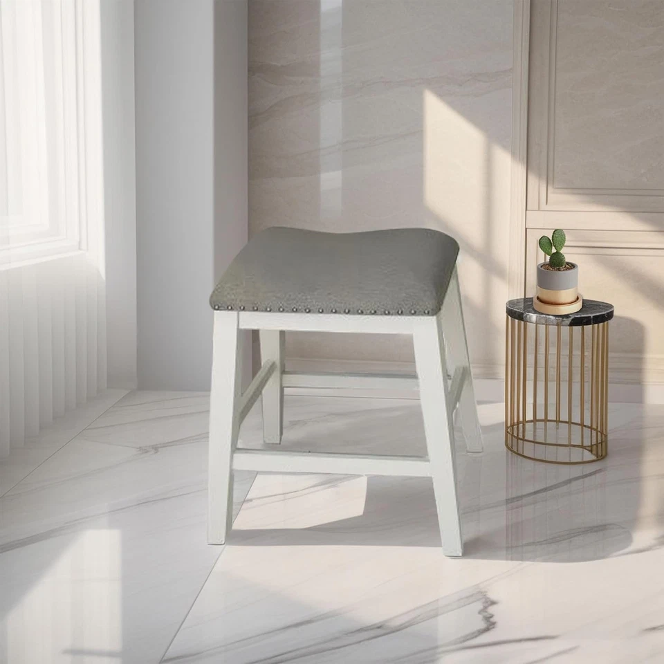 Bar/Counter/Saddle/Vanity Stools, Modern Small Height Barstools Wooden Upholster - Image 2 of 4