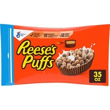 Chocolatey Peanut Butter Breakfast Cereal Crunchy Puffs Family Size 35 oz Bag