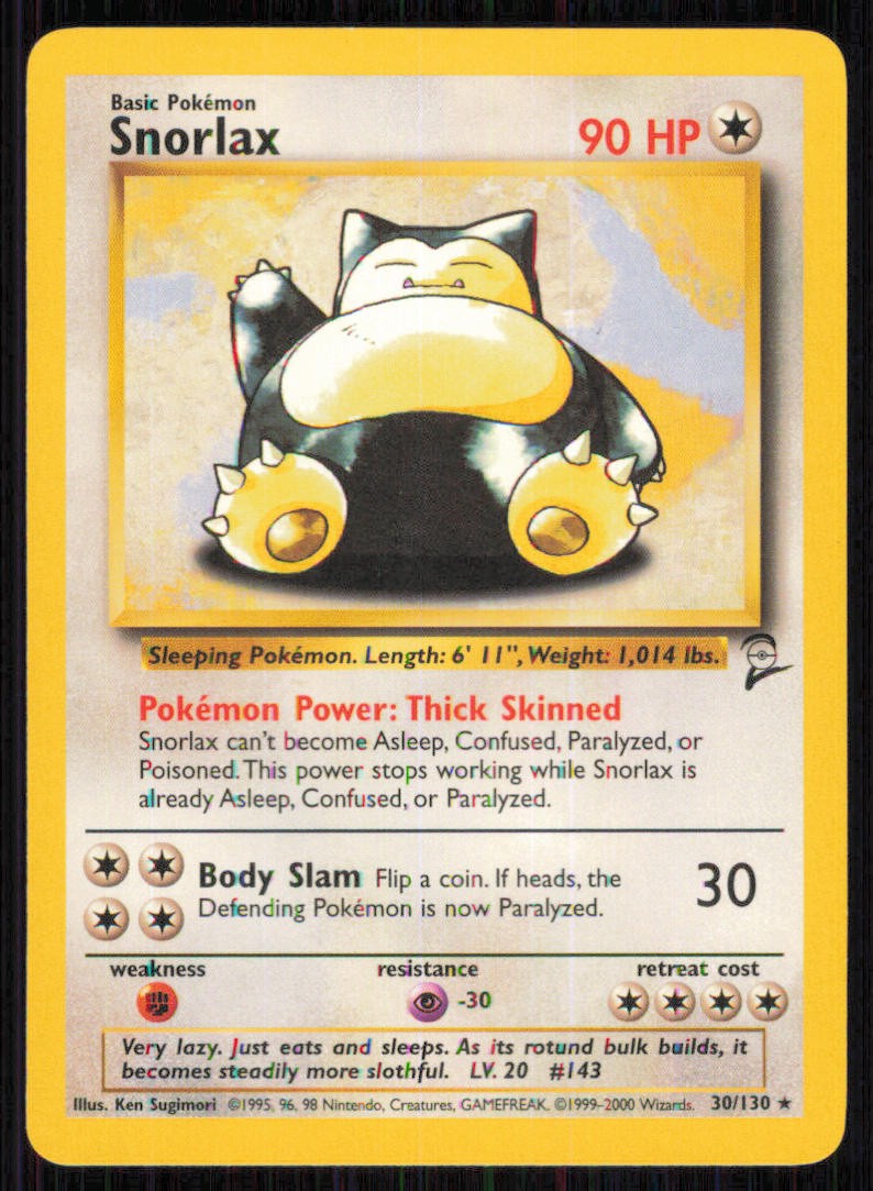 Snorlax 30/130 Rare Base Set 2 Pokemon Lightly Played
