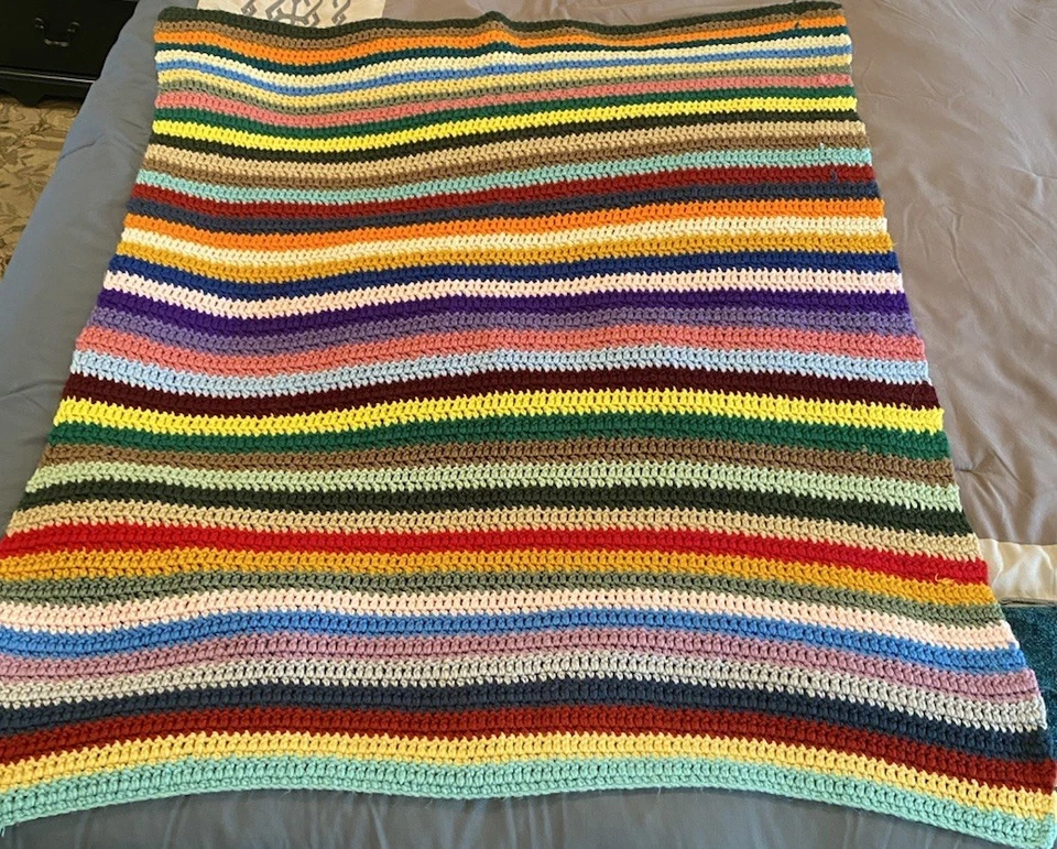 Handmade Crochet Blanket Knit Throw 38x49 Red Green Blue Granny Grandma Vintage - Image 4 of 4