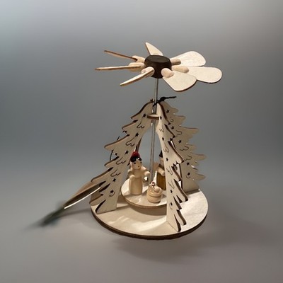 Creative Co-op Christmas Plywood Pyramid Spinner Ornament ''Oh Holy Night'' NEW