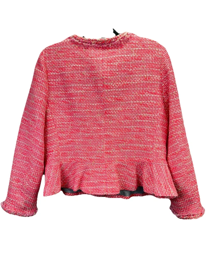 J. Crew Peplum Lady  Button Up Jacket Blazer Pink Tweed 12 Lined Inside Pocket - Image 2 of 4