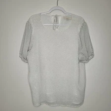 Loft white black polka dot puff sleeve cute career classic simple top size xl