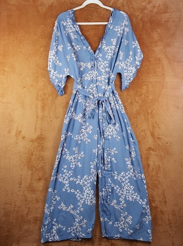 FAITHFULL THE BRAND Womens Jumpsuit Large Blue Floral Wide Leg Crop LaVilla - Picture 5 of 16