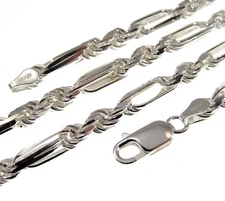 4.6MM Solid 925 Sterling Silver Men's Italian Figarope Chain Necklace / Bracelet