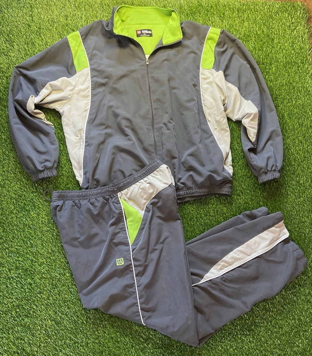 Vintage Wilson Track Suit Mens XXL Grey Green Nylon Retro