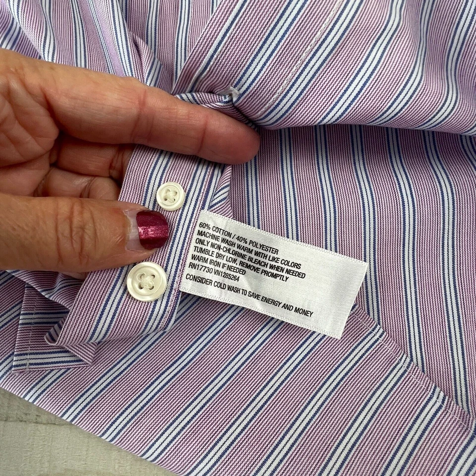 Camisa Merona Para Hombres Abotonada Pequeña 14-14 1/2 Rosa Rayas Ultimate Camisa Larga Slv Foto 4 de 4