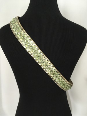 Vintage Leatherock Green Western Swarovski Crystal Studded 