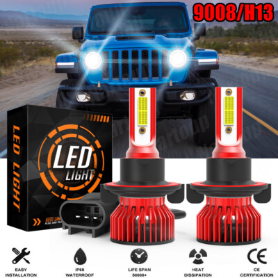 Nartoup H13/9008 100W 6000K White LED Headlight Bulbs High Low Beam 2Pcs