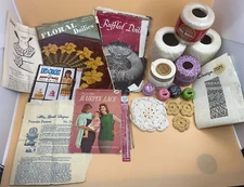 Vintage Mixed Lot of Crochet Hooks Thread Pattern Books from the 1940s-60s