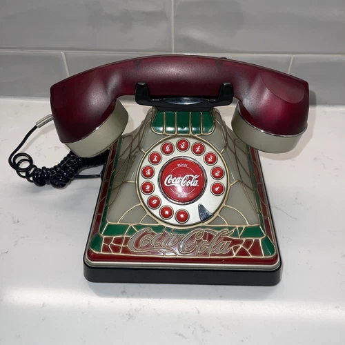 Coke Coca-Cola Tiffany Style Light Up Stained Glass  2001 Vintage LandLine Phone