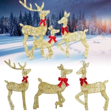 3 Pieces 2D Lighted Christmas Deer Family Set Indoor Outdoor Light Up
