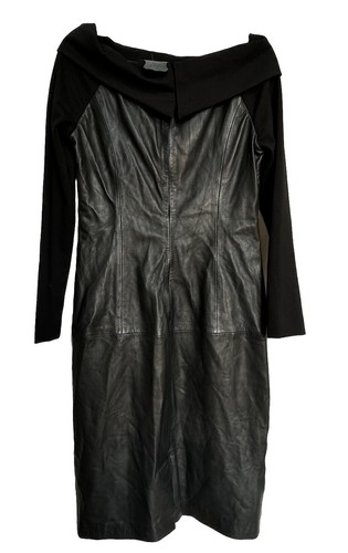 Bod & Christensen Leather Midi Dress 8 Black Off The Shoulder Body Con Sleek - Picture 13 of 19