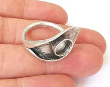Leaf flower silver ring setting blank cabochon mounting Adjustable base bezel