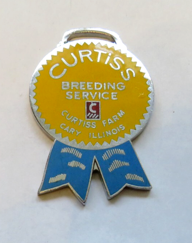 CURTISS BREEDING SERVICE - CURTISS FARM CARY ILLINOIS ENAMELED WATCH FOB