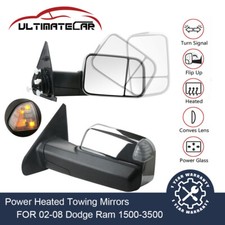 For 2002-08 Dodge Ram 1500 2500 3500 Power Heated Turn Signal Chrome Tow Mirror