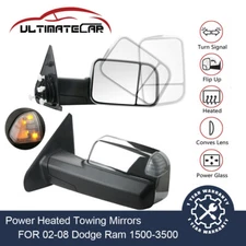 FOR 2002-08 Dodge Ram 1500 2500 3500 Power Heated Turn Signal Chrome Tow Mirror
