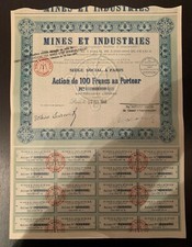 Frankreich, Historische Bergbau Aktie von 1940, MINES ET INDUSTRIES, entwertet