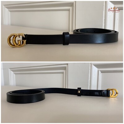 Authentic Gucci Black Smooth Leather Slim Signature Double G