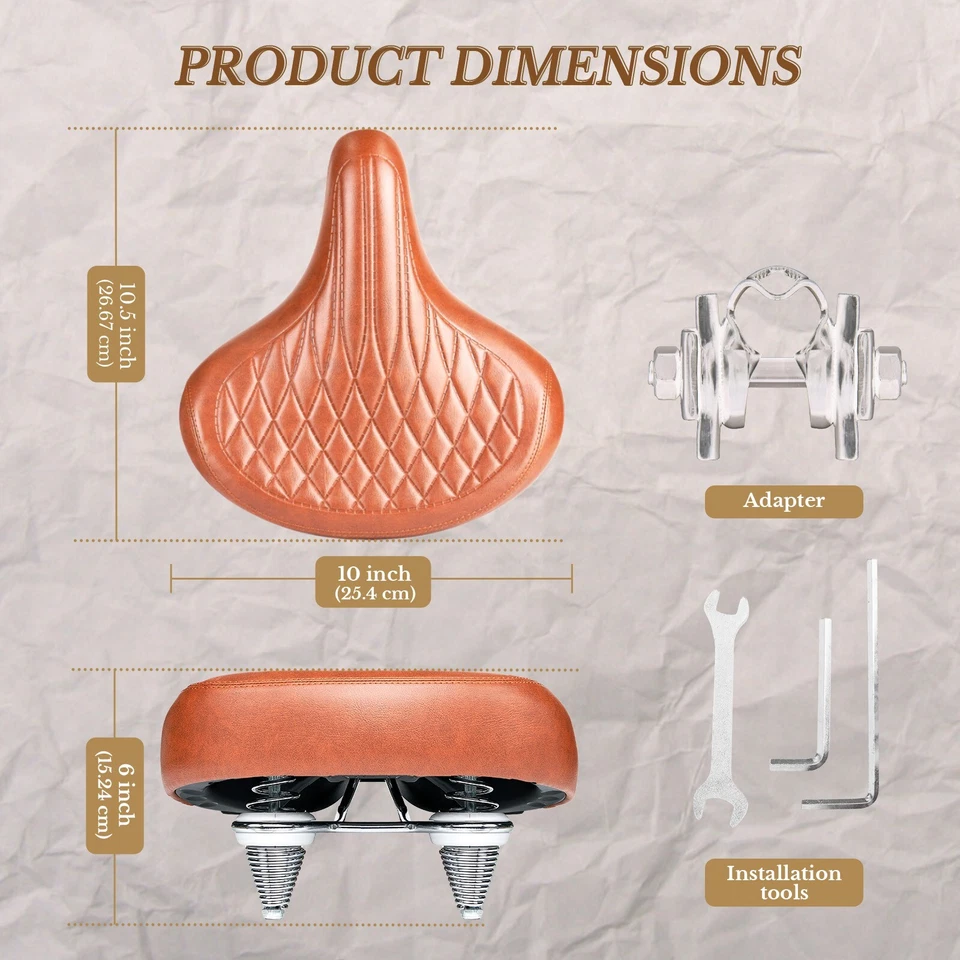 Wide Bike Seat for Men and Women Comfort - Brown Bicycle Seat Cushion - Image 4 of 4