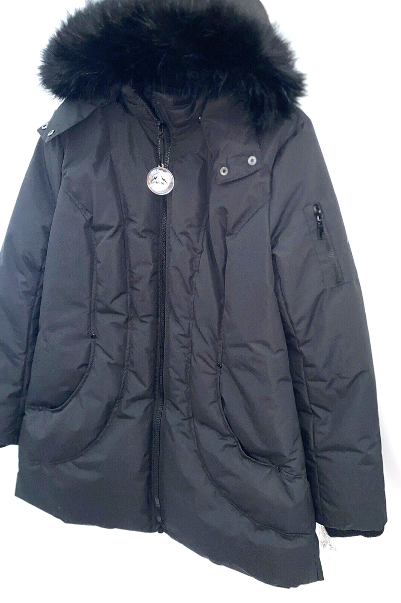 HFX HALIFAX Black Winter Coat Detachable Fur Trim Hood Vegan