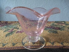 Vintage Pink Bubble Glass Pedestal Candy Dish, Gorgeous