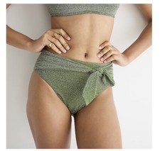 NWT J. Crew Sz XS High-cut tie-waist bikini bottom in sparkle Dark Seaweed