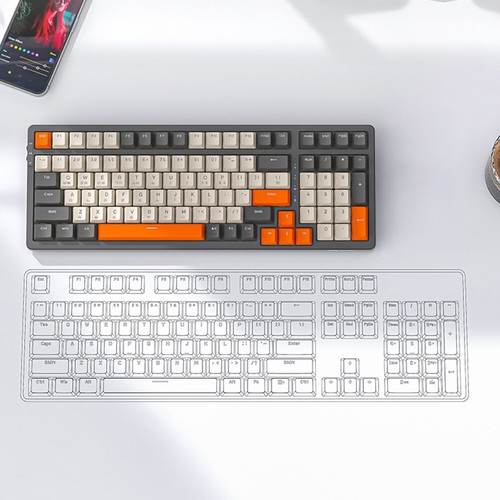 Drahtlose mechanische Tastatur BT5.0/2,4 GHz/Typ-C verkabelt (grau-weiß-roter Sc - Bild 8 von 11