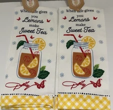 2 Dolly Parton Sweet Tea Lemons Butterfly Kitchen Towels 15"×25" 100% Cotton
