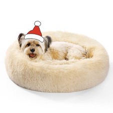 OYANTEN Small Dog Bed Bed Round Soft Fluffy Warm and Cozy 30 x30 in, Champagne 