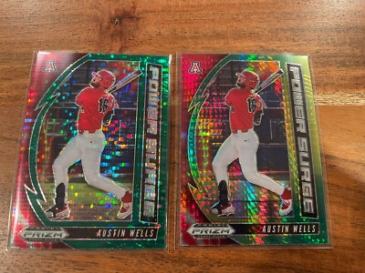 Austin Wells 2020 Panini Prizm Power Surge SP Yellow Green Hyper + Pulsar Holo
