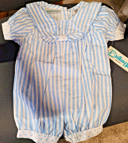 Vintage Brittany Lane Summer Cotton Bubble Romper Striped Print 18 Mo NOS 1 pc