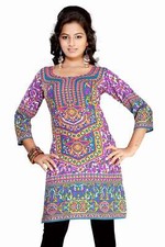 Lavender 3/4 sleeve Indian Printed Kurti Tunic Women Kurta