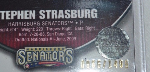 2010 ETOPPS MILB - STEPHEN STRASBURG HARRISBURG SENATORS NUMBERED 0966/1499 - Picture 3 of 3