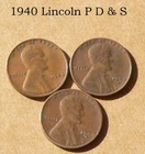 1940 P D & S Lincoln 1 cent coin. Average circulated condition of VG-Fine.