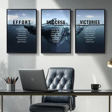 Framed Motivational Wall Art for Office Wall Decor, Set of 3 Piece Navy Blue Oce