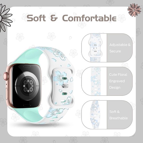 Cherry Floral Engraved Strap For Apple Watch Band 49mm series 9 7 se 6 8 ultra 2 - Picture 16 of 36